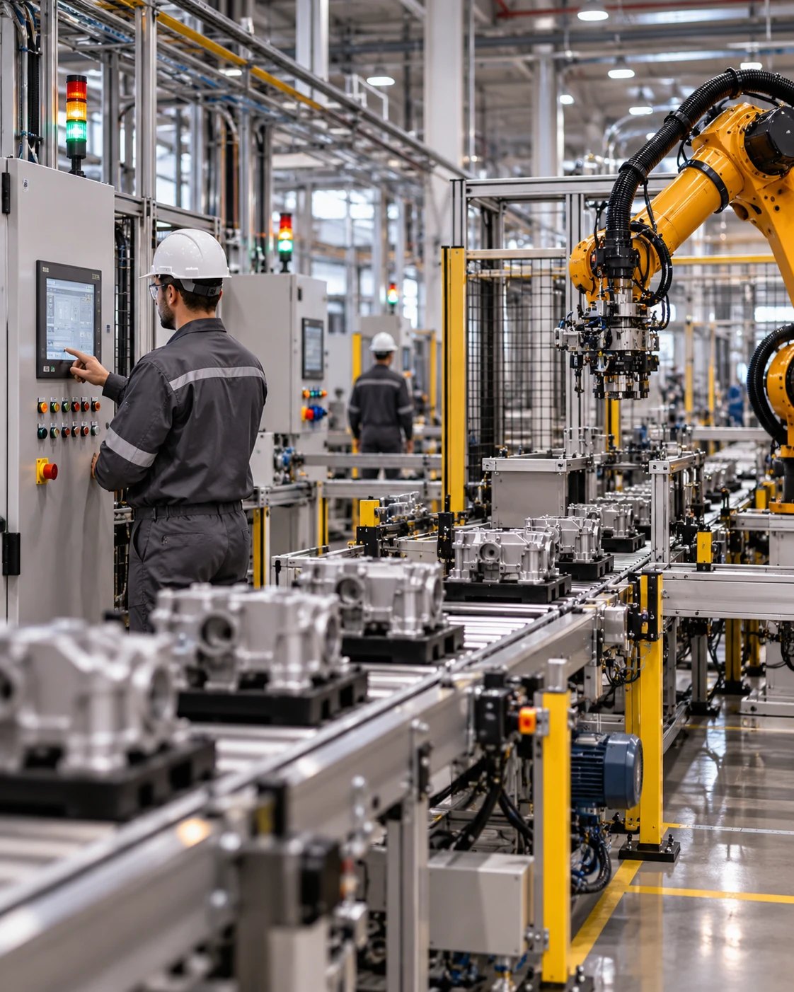 Linha de produção industrial automatizada em operação